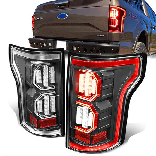 FAROS TRASEROS 15-17 FORD F-150 - 3D STRIP - TRON STYLE - LED - BLACK / CLEAR