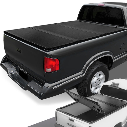 TAPADERA DE CAJUELA TONNEAU COVER - HARD TRI-FOLD - 94-03 CHEVY S10, GMC SONOMA / 96-00 ISUZU HOMBRE - FITS 6FT FLEETSIDE / STYLESIDE BED MODELS ONLY