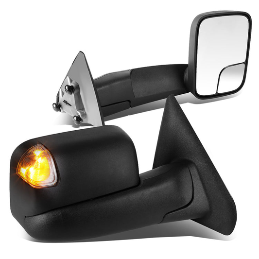 RETROVISORES EXTENDIBLES TOWING MIRROR - 02-08 DODGE RAM 1500 / 03-09 RAM 2500, 3500 - PAIR - MANUAL, W/ O HEATED - LED SMOKE SIGNAL - BLACK
