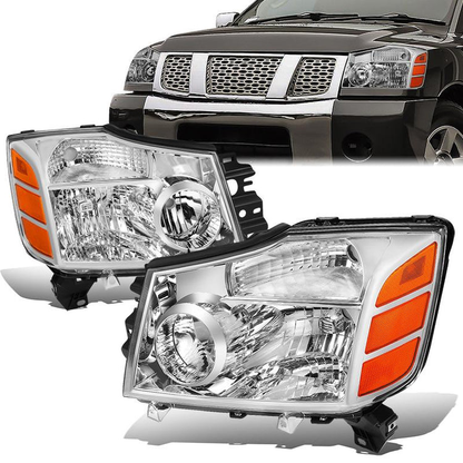 FAROS 04-15 NISSAN TITAN / 04-07 NISSAN ARMADA - 9005 HIGH BEAM / 9006 LOW BEAM / 3157A SIGNAL / 194 SIDE MARKER - CHROME HOUSING / AMBER CORNER