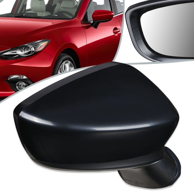 RETROVISOR MIRROR - OEM - 14-15 MAZDA 3 - POWERED - PAINTABLE - BLACK - RIGHT