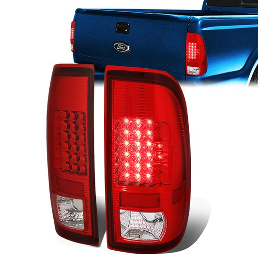 FAROS TRASEROS 97-03 FORD F-150 / 97-99 FORD F-250 / 99-07 FORD F-250, F-350, F-450, F-550 - SUPER DUTY / 04 FORD F-150 HERITAGE - LED - FITS STYLESIDE MODELS ONLY - CHROME / RED