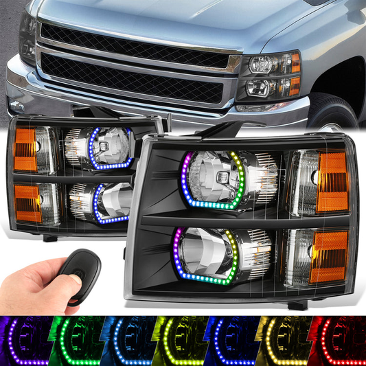 FAROS RGB LED - CHEVROLET SILVERADO 1500 2007-2013 / CHEVROLET SILVERADO 2500 3500 & HD MODELS - DOES NOT FIT 2007 OLD BODY CLASSIC MODELS - REQUIRES WIRING LEDS TO FACTORY WIRING HARNESS - FITS MODELS WITH FACTORY HALOGEN HEADLIGHTS ONLY - 9005 HIGH /