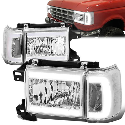 FAROS 87-91 FORD BRONCO - 81-91 FORD F-150 / 87-91 FORD F-250 / 87-91 FORD F-350 - LED DRL - CHROME HOUSING / CLEAR CORNER - 9004 HIGH BEAM / LOW BEAM / 3157 SIGNAL
