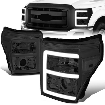 FAROS 11-16 FORD F-250, F-350, F-450, F-550 - SUPER DUTY 2/4-DOOR - LED E-BAR - HALO PROJECTOR - SMOKE HOUSING / CLEAR CORNER - H7 LOW BEAM / H7 HIGH BEAM / 3157A SIGNAL 2825 MARKER