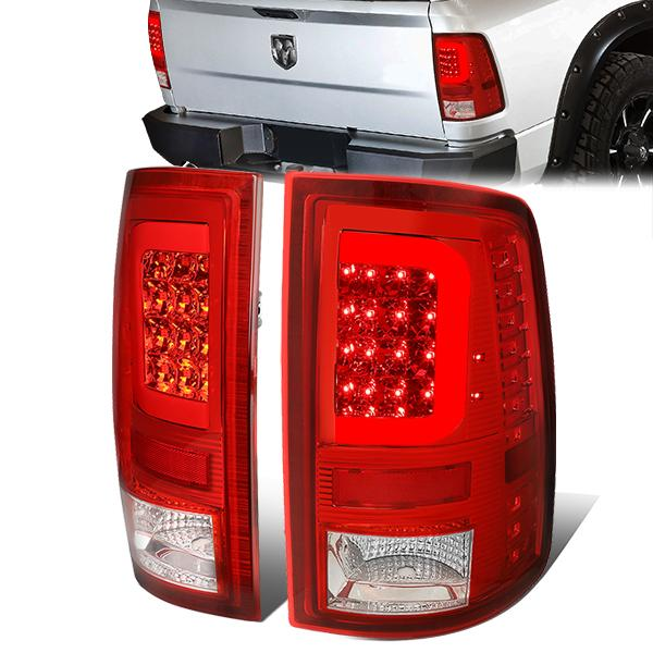 FAROS TRASEROS 09-17 DODGE RAM 1500 / 10-17 DODGE RAM 2500 , 3500 - RED C-BAR - 3D - LED - CHROME / RED