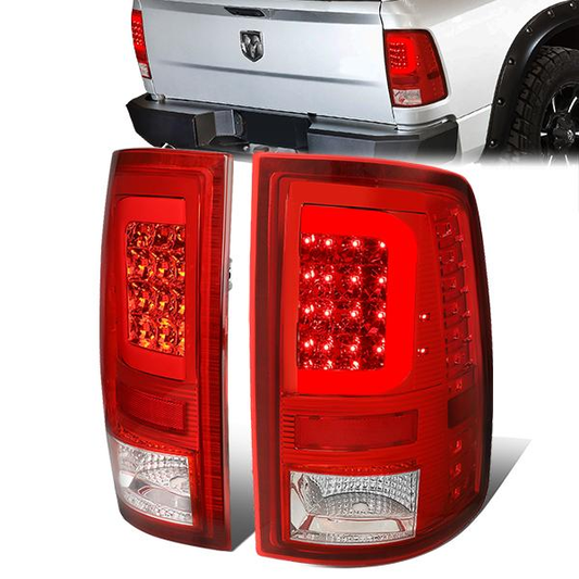 FAROS TRASEROS 09-17 DODGE RAM 1500 / 10-17 DODGE RAM 2500 , 3500 - RED C-BAR - 3D - LED - CHROME / RED
