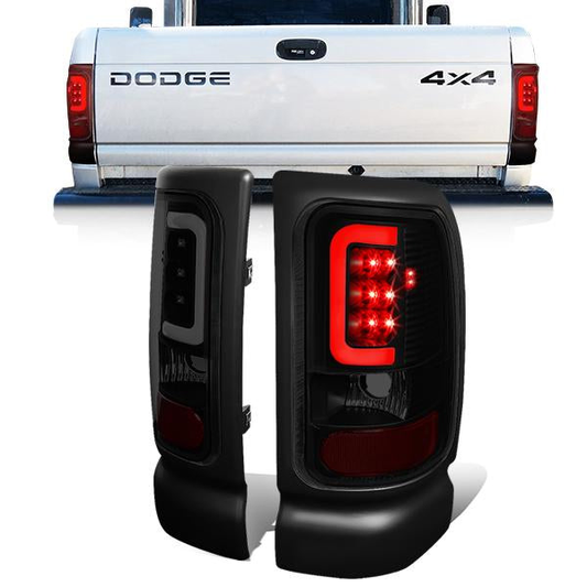 FAROS TRASEROS 94-01 DODGE RAM 1500 / 94-02 DODGE RAM 2500 , 3500 - C-BAR - 3D - U-HALO LED - BLACK / SMOKE