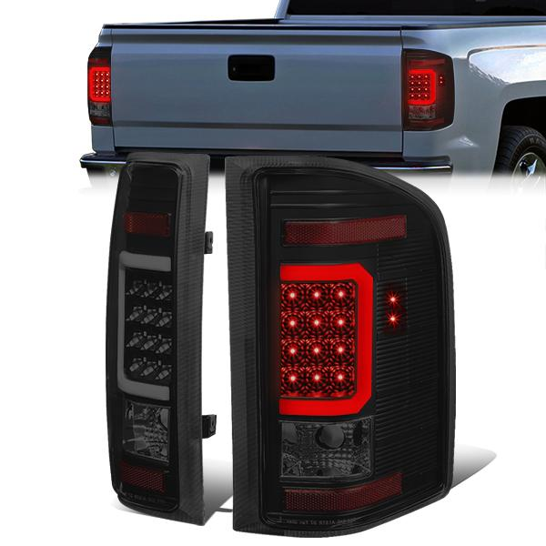 FAROS TRASEROS 07-13 CHEVY SILVERADO 1500 , GMC SIERRA 1500 / 07-14 CHEVY SILVERADO 2500HD , 3500HD , GMC SIERRA 2500HD , 3500HD - C-BAR - 3D - LED - TRON STYLE - BLACK / SMOKE