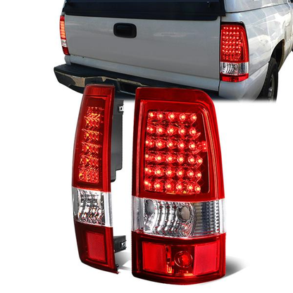 FAROS TRASEROS 03-06 CHEVY SILVERADO 1500 , 2500 , 3500 , HD MODELS , GMC SIERRA 1500 , 2500 , 3500 , HD MODELS / 2007 CHEVY SILVERADO , GMC SIERRA CLASSIC MODELS - LED - FITS FLEETSIDE MODELS ONLY , DOES NOT FIT DUALLY MODELS - CHROME / RED
