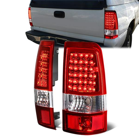FAROS TRASEROS 03-06 CHEVY SILVERADO 1500 , 2500 , 3500 , HD MODELS , GMC SIERRA 1500 , 2500 , 3500 , HD MODELS / 2007 CHEVY SILVERADO , GMC SIERRA CLASSIC MODELS - LED - FITS FLEETSIDE MODELS ONLY , DOES NOT FIT DUALLY MODELS - CHROME / RED