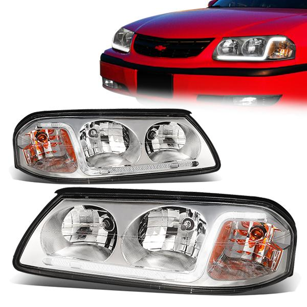 FAROS 00-05 CHEVY IMPALA 4-DOOR - LED DRL - CHROME HOUSING / AMBER CORNER - 9006 LOW BEAM / 9005 HIGH BEAM