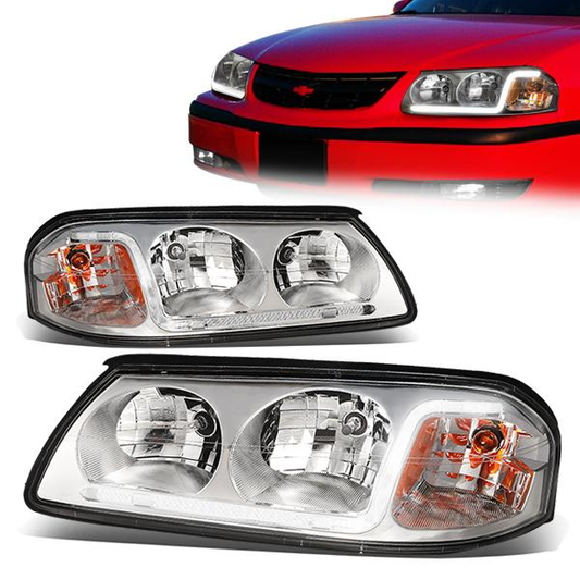 FAROS 00-05 CHEVY IMPALA 4-DOOR - LED DRL - CHROME HOUSING / AMBER CORNER - 9006 LOW BEAM / 9005 HIGH BEAM