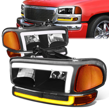 FAROS 99-06 GMC SIERRA 1500, YUKON / 01-06 SIERRA 1500 HD, SIERRA 2500 HD, SIERRA 3500 / 2007 SIERRA 1500, 1500 HD CLASSIC, SIERRA 3500 CLASSIC / 99-04 SIERRA 2500 / 00-06 YUKON XL 1500, YUKON XL 2500 - DOES NOT FIT DENALI, C3 TRIMS - SWITCHBACK LED DRL -