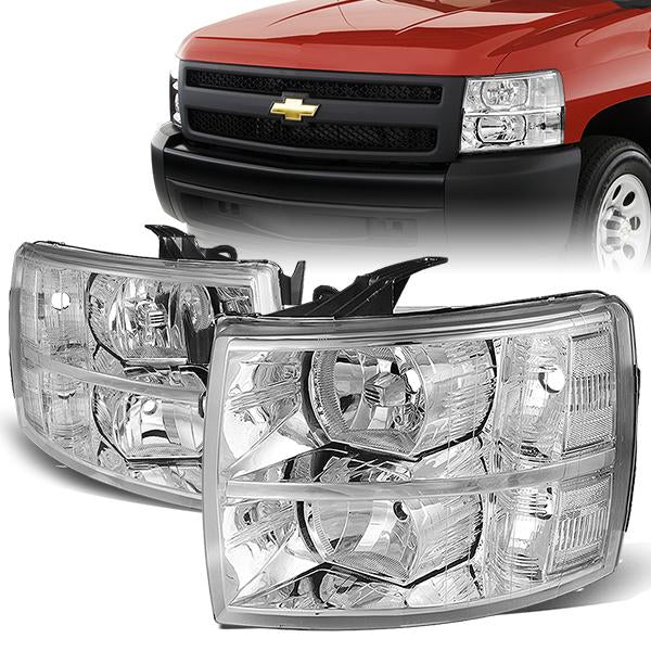 FAROS 07-13 CHEVY SILVERADO 1500 / 07-14 CHEVY SILVERADO 2500 3500 & HD MODELS - CHROME HOUSING / CLEAR CORNER - H11 LOW BEAM / 9005 HIGH BEAM