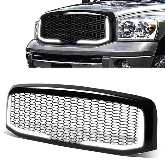 PARRILLA GRILLE - 06-08 DODGE RAM 1500 / 06-09 DODGE RAM 2500, 3500 - HONEYCOMB MESH - W/ LED DRL LIGHT - LED'S REQUIRE WIRING INTO EXISTING LIGHTING - BLACK