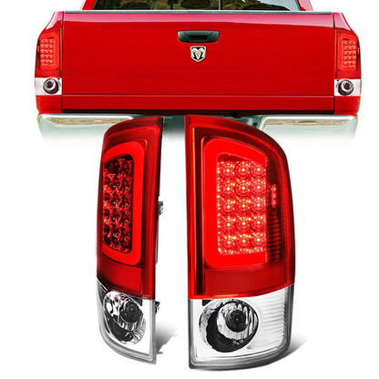 FAROS TRASEROS 07-08 DODGE RAM 1500 / 07-09 DODGE RAM 2500 , 3500 - RED C-BAR - 3D - U-HALO LED - CHROME / RED
