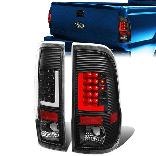 FAROS TRASEROS 97-03 FORD F-150 / 97-99 FORD F-250 / 99-07 FORD F-250, F-350, F-450, F-550 - SUPER DUTY / 04 FORD F-150 HERITAGE - L-BAR - 3D - LED - FITS STYLESIDE MODELS ONLY - BLACK / CLEAR