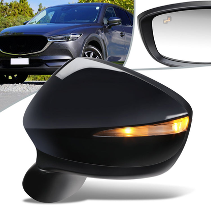 RETROVISOR MIRROR - OEM - 13-14 MAZDA CX-5 - POWERED - HEATED - W/ SIGNAL LIGHT - W/ BSD - FOLDING - BLACK MATERIAL - LEFT