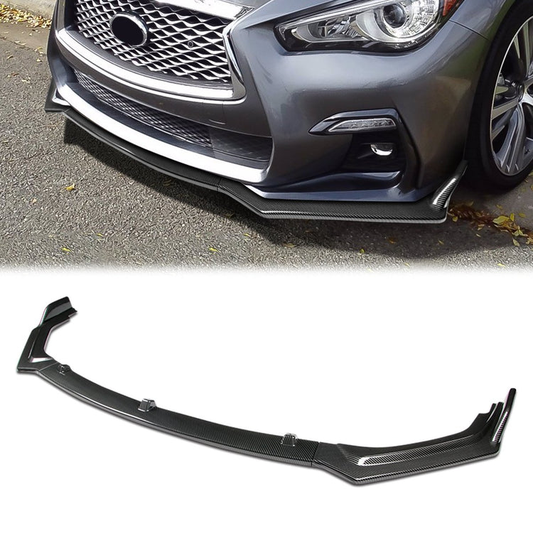 LIP FRONTAL 18-22 INFINITI Q50 - FITS NON SPORT TRIM MODELS ONLY - REQUIRES DRILLING BUMPER FOR INSTALLATION - 3PC - CARBON FIBER LOOK