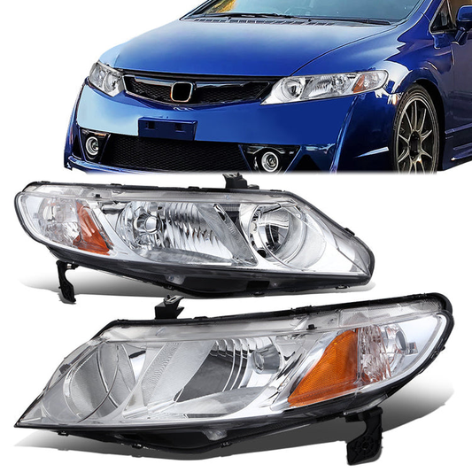 FAROS 06-11 HONDA CIVIC SEDAN - OEM STYLE - 9006 LOW / 9005 HIGH / 1157A SIGNAL - CHROME HOUSING / AMBER CORNER