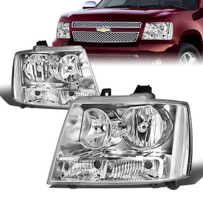 FAROS 07-14 CHEVY TAHOE / 07-13 CHEVY AVALANCHE / 07-14 CHEVY SUBURBAN 1500 / 07-13 CHEVY SUBURBAN 2500 - CHROME HOUSING / CLEAR CORNER - H11 LOW BEAM / 9005 HIGH BEAM