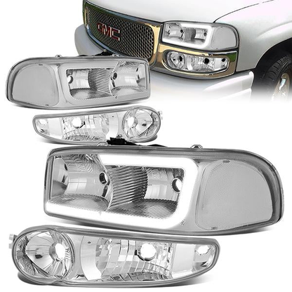 FAROS 00-06 GMC YUKON / 01-06 GMC YUKON XL 1500 / 02-06 GMC SIERRA 1500 / 2007 GMC SIERRA 1500 CLASSIC - FITS DENALI MODELS ONLY - LED DRL - CHROME HOUSING / CLEAR CORNER - 9005 LOW BEAM / 9005 HIGH BEAM