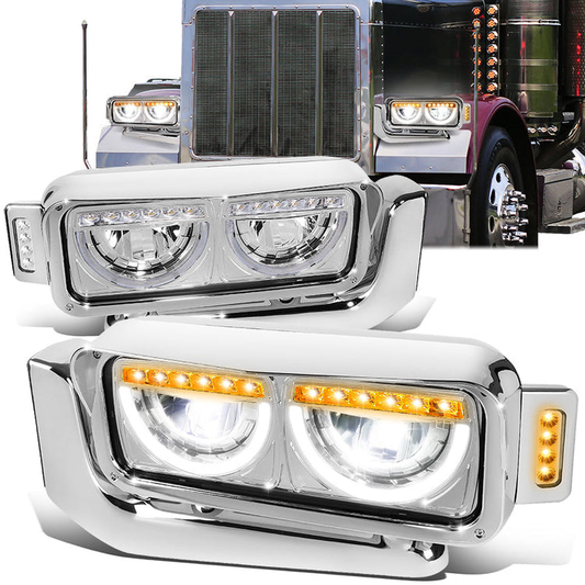 FAROS 81-88 PETERBILT 359 / 87-07 PETERBILT 379 / 08-21 PETERBILT 389 - REQUIRES WIRING TO VEHICLES LIGHTING HARNESS - CHROME