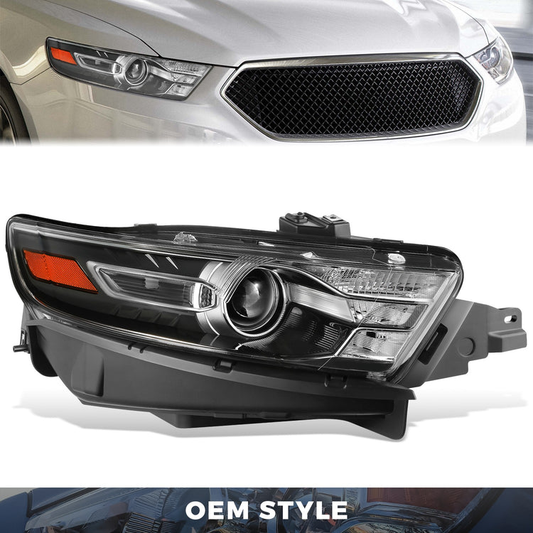FAROS OE STYLE - 13-19 FORD TAURUS - FITS MODELS WITH FACTORY HALOGEN HEADLIGHTS - 9012 HIGH / LOW BEAM / 3457NA TURN SIGNAL / WY5W SIDE MARKER - BLACK HOUSING - RIGHT