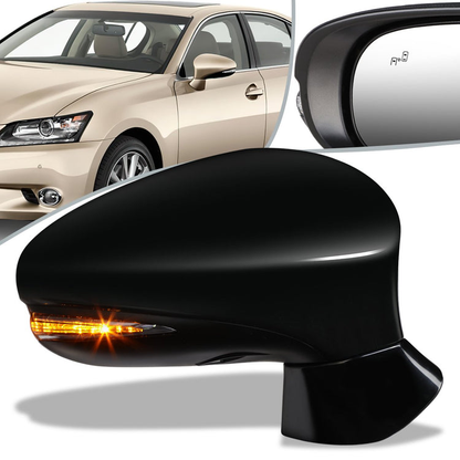 RETROVISOR MIRROR - OEM - 13-15 LEXUS GS250, GS350, GS430 - POWERED - HEATED - W/ SIGNAL LIGHT - W/ MEMORY - W/ PUDDLE LIGHT - W/ BSD - FOLDING - BLACK MATERIAL - RIGHT