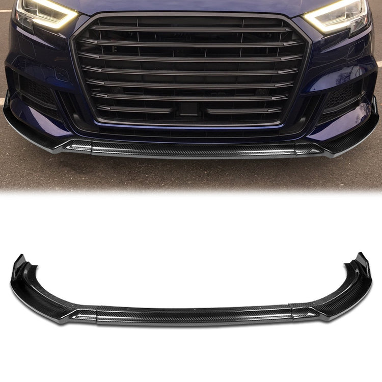 LIP FRONTAL 17-20 AUDI - FITS A3 WITH BASE, PREMIUM BUMPER ONLY - REQUIRES DRILLING BUMPER FOR INSTALLATION - 3PC - REAL CARBON FIBER