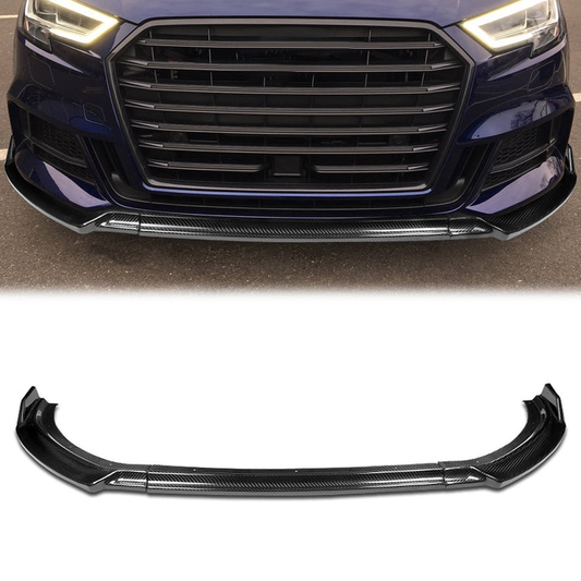LIP FRONTAL 17-20 AUDI - FITS A3 WITH BASE, PREMIUM BUMPER ONLY - REQUIRES DRILLING BUMPER FOR INSTALLATION - 3PC - REAL CARBON FIBER