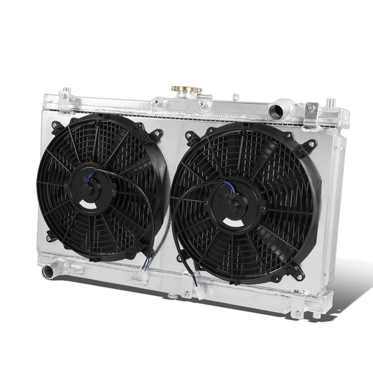 RADIADOR DE ALUMINIO RADIATOR + FAN SHROUD - 2 ROWS - 98-05 MAZDA MIATA MX-5 - MANUAL TRANSMISSION - BLACK FANS