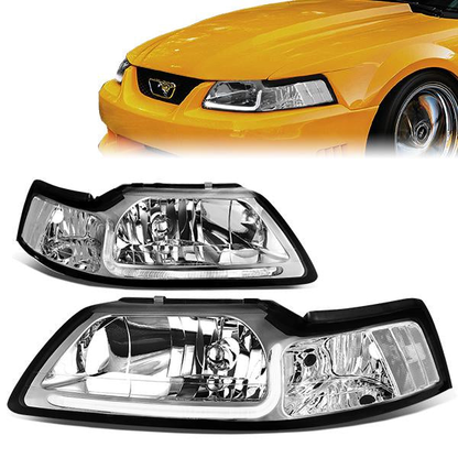 FAROS 99-04 FORD MUSTANG - LED DRL - DAY TIME RUNNING LIGHT STRIP REQUIRES WIRING TO VEHICLE - CHROME HOUSING / CLEAR CORNER - 9007 LOW / HIGH BEAM