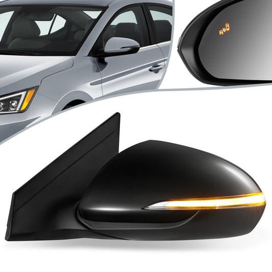 RETROVISOR MIRROR - OEM - 17-18 HYUNDAI ELANTRA - POWERED - HEATED - W/ SIGNAL LIGHT - W/ BSD - FOLDING - BLACK MATERIAL - LEFT