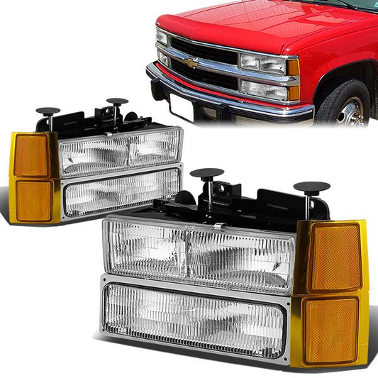 FAROS 94-98 CHEVY C10 2/4-DOOR - 8PC - OEM STYLE - CHROME HOUSING - 9006 LOW BEAM / 9005 HIGH BEAM