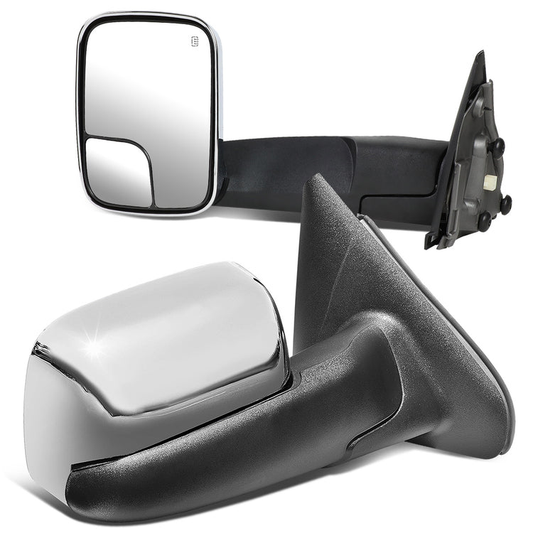 RETROVISORES EXTENDIBLES TOWING MIRROR - 02-08 DODGE RAM 1500 / 03-09 DODGE RAM 2500, 3500 - PAIR - POWERED W/ HEATED W/O SIGNAL - CHROME