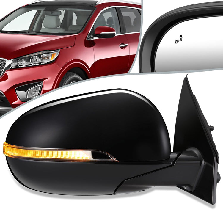 RETROVISOR MIRROR - OEM - 14-15 KIA SORENTO - POWERED - HEATED - W/ SIGNAL LIGHT - W/ BSD - FOLDING - BLACK MATERIAL - RIGHT