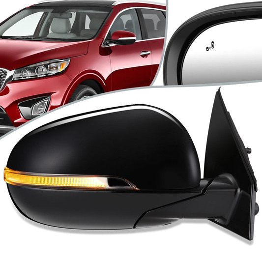 RETROVISOR MIRROR - OEM - 14-15 KIA SORENTO - POWERED - HEATED - W/ SIGNAL LIGHT - W/ BSD - FOLDING - BLACK MATERIAL - RIGHT