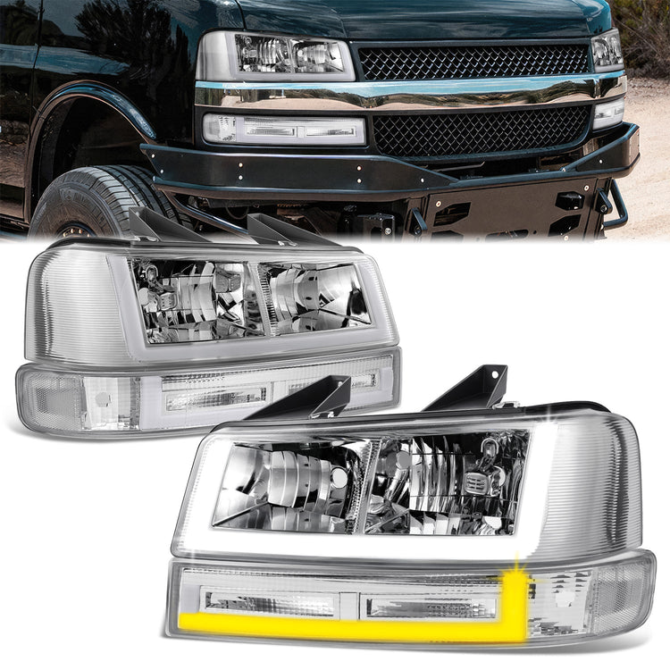 FAROS CLEAR LENS,CLEAR REFLECTOR,CHROME HOUSING - 4PCS - LED BAR - 03-14 CHEVROLET EXPRESS 1500 / 03-23 CHEVROLET EXPRESS 2500 / 03-23 CHEVROLET EXPRESS 3500 / 09-22 CHEVROLET EXPRESS 4500 / 03-14 GMC SAVANA 1500 / 03-23 GMC SAVANA 2500 / 03-23 GMC SAVANA