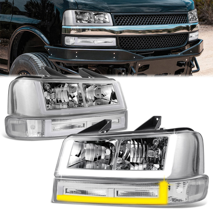FAROS CLEAR LENS,CLEAR REFLECTOR,CHROME HOUSING - 4PCS - LED BAR - 03-14 CHEVROLET EXPRESS 1500 / 03-23 CHEVROLET EXPRESS 2500 / 03-23 CHEVROLET EXPRESS 3500 / 09-22 CHEVROLET EXPRESS 4500 / 03-14 GMC SAVANA 1500 / 03-23 GMC SAVANA 2500 / 03-23 GMC SAVANA