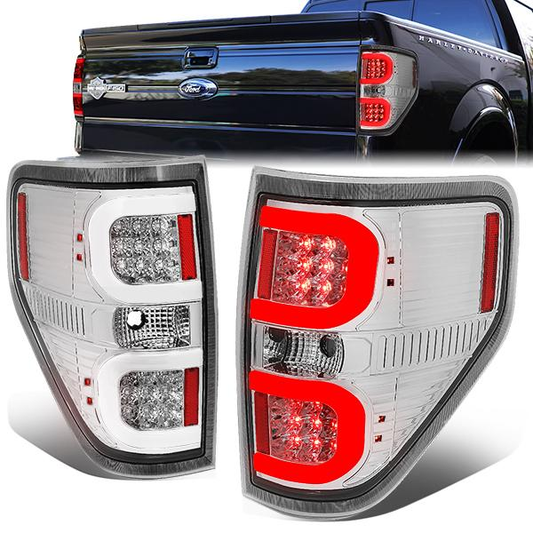 FAROS TRASEROS 09-14 FORD F-150 - DUAL C-BAR - 3D - LED - CHROME / CLEAR