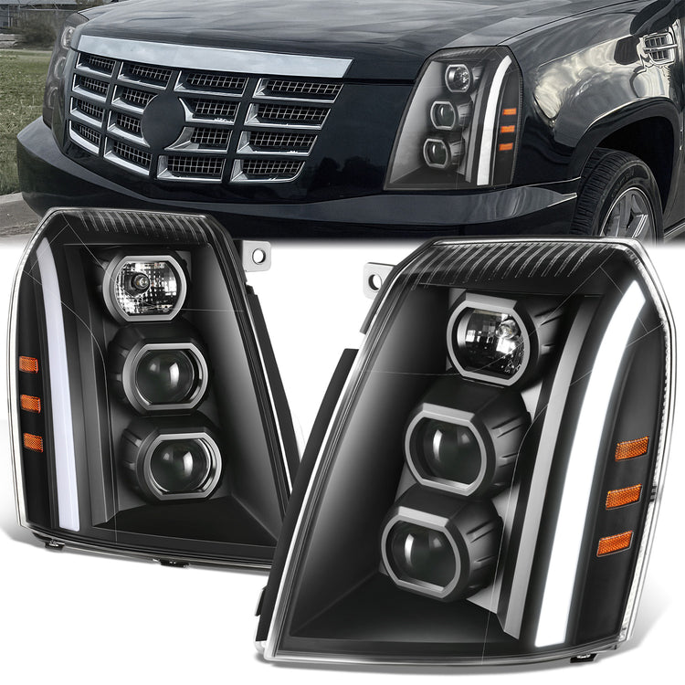 FAROS 07-14 CADILLAC ESCALADE / 07-14 CADILLAC ESCALADE ESV / 07-13 CADILLAC ESCALADE EXT - PROJECTOR HOUSING - H7 / H1 - BLACK HOUSING / AMBER CORNER