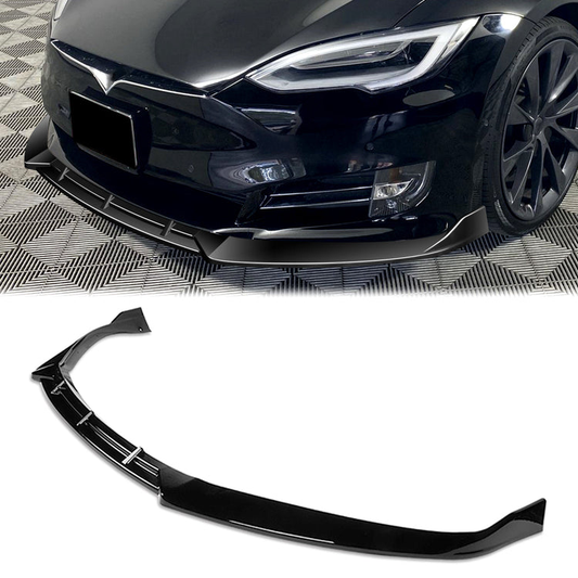 LIP FRONTAL 16-20 TESLA MODEL S - REQUIRES DRILLING BUMPER FOR INSTALLATION - 3PC - PAINTED GLOSS BLACK