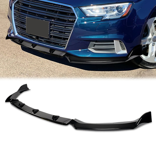 LIP FRONTAL 17-20 AUDI A3, S3 - FITS PREMIUM PLUS, S-LINE ONLY - REQUIRES DRILLING BUMPER FOR INSTALLATION - 3PC - PAINTED GLOSS BLACK