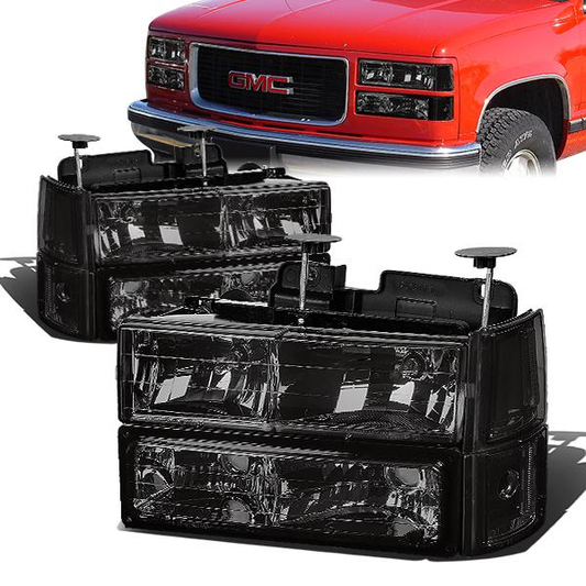FAROS 94-00 GMC C10 - 8PC 2/4-DOOR - SMOKE HOUSING / CLEAR CORNER - 9006 LOW BEAM / 9005 HIGH BEAM
