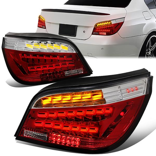 FAROS TRASEROS 08-10 BMW 525I, BMW 528I, 528I XDRIVE, BMW 530I, BMW 535I, 535I XDRIVE, BMW 550I, BMW M5 / 2008 BMW 535XI - FITS 4-DR MODELS ONLY - OLED SEQUENTIAL - RED / CLEAR