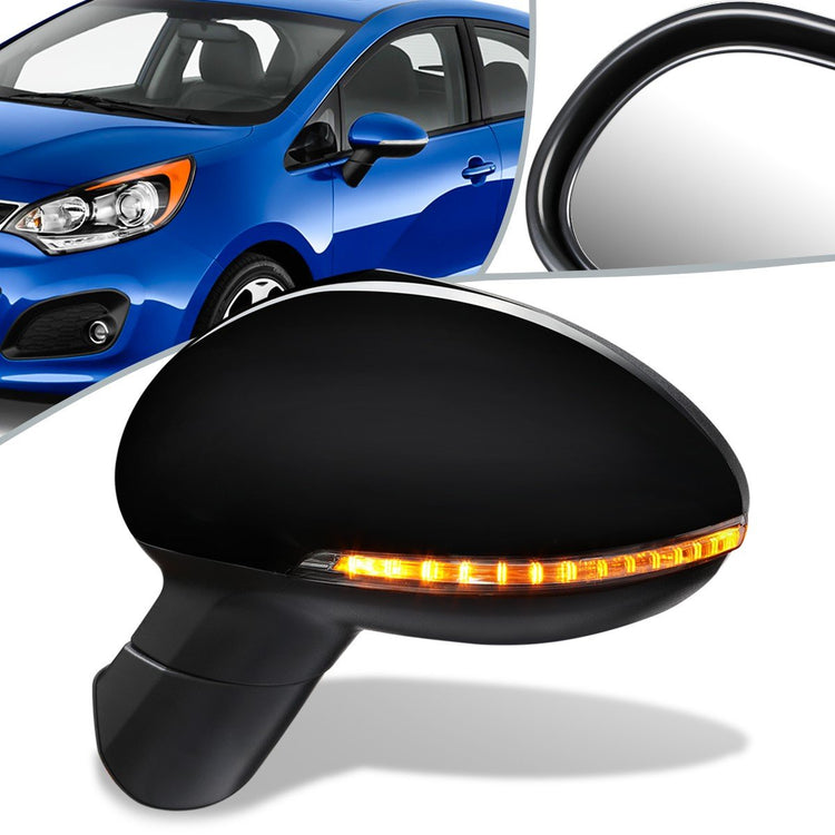 RETROVISOR MIRROR - OEM - 12-15 KIA RIO - POWERED - HEATED - W/ SIGNAL LIGHT - FOLDING - BLACK MATERIAL - LEFT