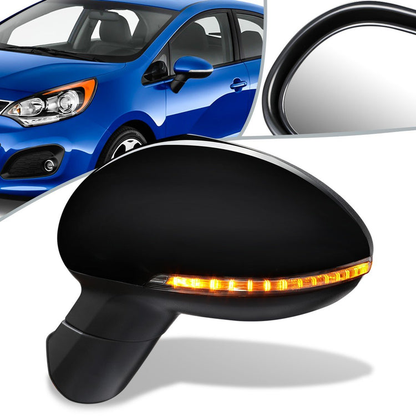 RETROVISOR MIRROR - OEM - 12-15 KIA RIO - POWERED - HEATED - W/ SIGNAL LIGHT - FOLDING - BLACK MATERIAL - LEFT