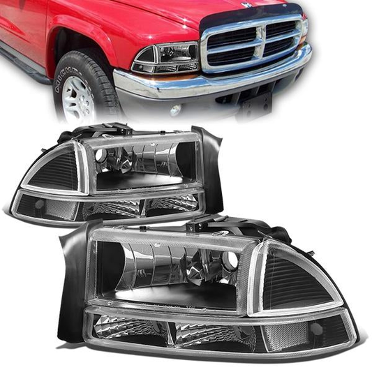 FAROS 97-04 DODGE DAKOTA / 98-04 DURANGO 2/4-DOOR - 4PC - BLACK HOUSING / CLEAR CORNER - 9007 LOW BEAM / HIGH BEAM